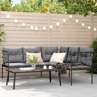 Loungeset met kussens staal en textileen zwart - thumbnail