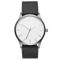 Mannen eenvoudige matte lederen riem quartz horloge (zwart + wit) - thumbnail