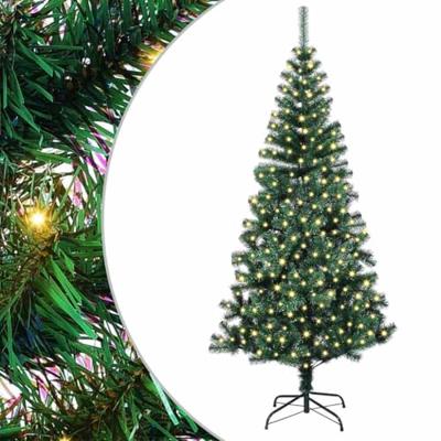 VidaXL Kunstmatig voorverlicht kerstboom groen 210 cm pvc en metaal