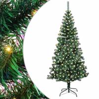 VidaXL Kunstmatig voorverlicht kerstboom groen 210 cm pvc en metaal - thumbnail