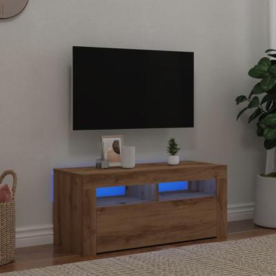 Tv-meubel met LED 90x35x40 cm bewerkt hout artisanaal eiken Tv-meubel met LED 90x35x40 cm bewerkt hout artisanaal eiken