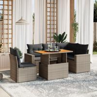 6-delige Loungeset met kussens poly rattan grijs - thumbnail
