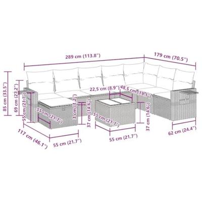 9-delige Loungeset met kussens poly rattan beige