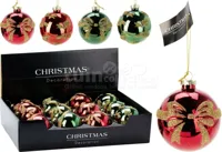 Kerstbal Strik Glas Ø8cm Assorti 1st - thumbnail