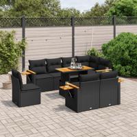 9-delige Loungeset met kussens poly rattan acacia zwart - thumbnail
