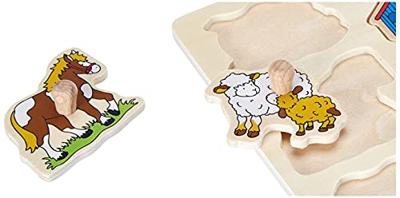Goki houten noppenpuzzel boerderij, 9st.