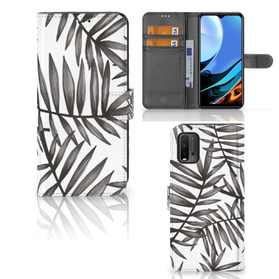 Xiaomi Redmi 9T | Poco M3 Hoesje Leaves Grey Xiaomi Redmi 9T | Poco M3 Hoesje Leaves Grey