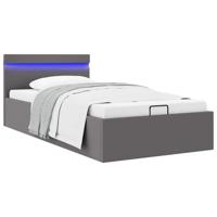 Bedframe met opslag hydraulisch LED kunstleer grijs 90x200 cm - thumbnail