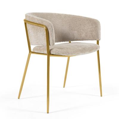 Kave Home Runnie eetkamerstoel Chenille Beige Goud Kave Home Runnie eetkamerstoel Chenille Beige Goud