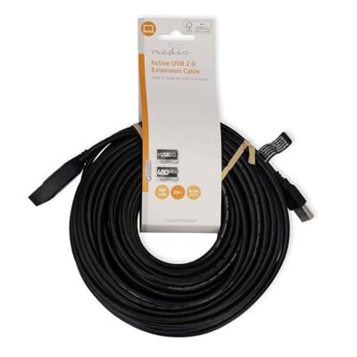 Actieve USB-Kabel | USB 2.0 | USB-A Male | USB-A Female | 480 Mbps | 20.0 m | Rond | Vernikkeld | PV
