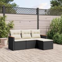 4-delige Loungeset met kussens poly rattan zwart - thumbnail