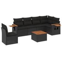 7-delige Loungeset met kussens poly rattan zwart - thumbnail