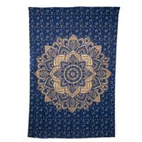 Authentiek Mandala Wandkleed Katoen Blauw/ Goudkleurig (215 x 135 cm) - thumbnail