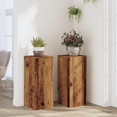 Plantenstandaards 2 st 30x30x70 cm bewerkt hout oud houtkleurig