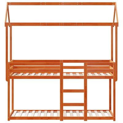 Stapelbed met dak massief grenenhout wasbruin 90x190 cm