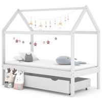 Kinderbedframe met lade massief grenenhout wit 80x160 cm - thumbnail
