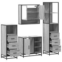 4-delige Badkamermeubelset bewerkt hout grijs sonoma eikenkleur - thumbnail