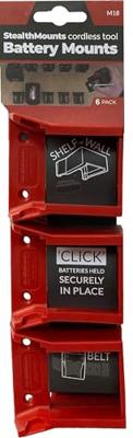 Stealthmounts Batterijhouders voor Milwaukee M18 18v | Rood | 6 stuks - BM-MW18-RED-6 Stealthmounts Batterijhouders voor Milwaukee M18 18v | Rood | 6 stuks - BM-MW18-RED-6