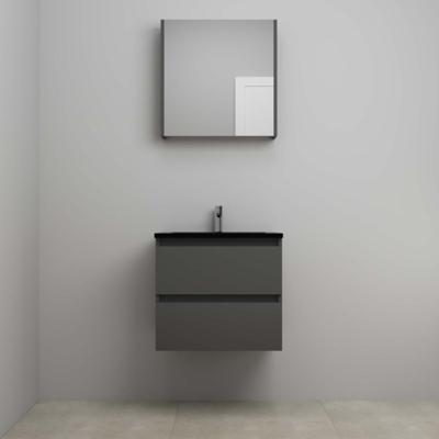 On-Line Badkamermeubelset - 60 cm - Voorgemonteerd - Ladestructuur - Acryl Wastafel - 1 Kraangat - Spiegelkast - Mat Antraciet