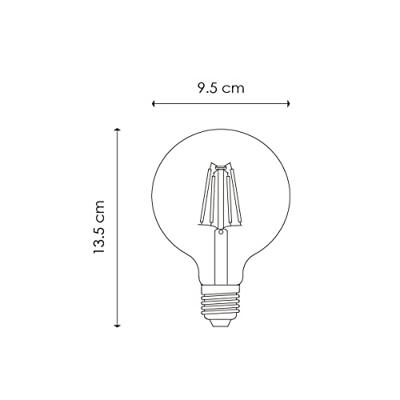 Edison Vintage LED filament lichtbron Globe - Rook - G95 Deco - Retro LED lamp - 9.5/9.5/13.5cm - geschikt voor E27 fitting - Dimbaar - 4W 150lm 1800K - warm wit licht