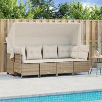 5-delige Loungeset met kussens poly rattan beige - thumbnail