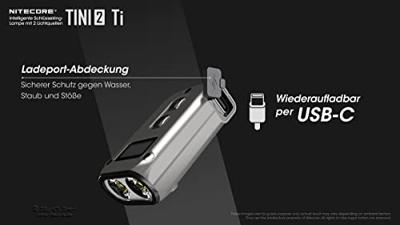 NiteCore TINI 2 Titanium Zaklamp werkt op een accu LED 500 lm 22 g NiteCore TINI 2 Titanium Zaklamp werkt op een accu LED 500 lm 22 g