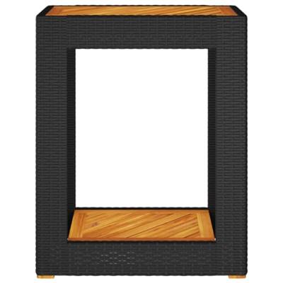 Tuinbijzettafel met houten blad 60x40x75 cm poly rattan zwart - thumbnail