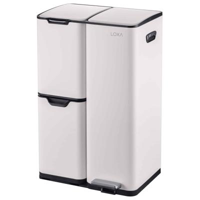 LoXa - Prullenbak Cairo 60L - 3 Compartimenten - Pedaalbediening - Soft-Close - Vingerafdrukvrij - Crème - Met Handgrepen - Hygiënisch - Duurzaam