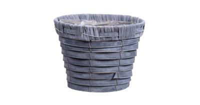 Bloempot/plantenbak handgemaakt riet/rotan mand grijs 16 x 13cm - Plantenpotten
