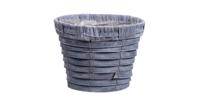 Bloempot/plantenbak handgemaakt riet/rotan mand grijs 16 x 13cm - Plantenpotten - thumbnail