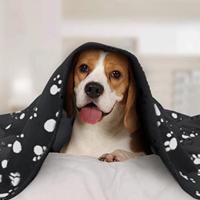 Nobleza Huisdierdeken - Fleece - Zwart met pootafdruk - Maat S - 75x75 cm - thumbnail