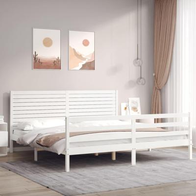 Bedframe met hoofdbord massief hout wit 200x200 cm Bedframe met hoofdbord massief hout wit 200x200 cm