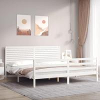 Bedframe met hoofdbord massief hout wit 200x200 cm - thumbnail