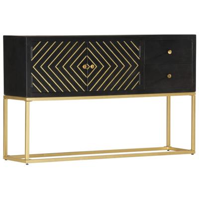 vidaXL Dressoir 120x30x75 cm massief mangohout zwart en goudkleurig