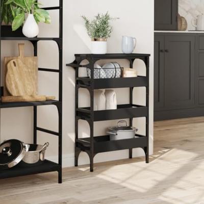 Keukentrolley 53x20x76 cm bewerkt hout zwart Keukentrolley 53x20x76 cm bewerkt hout zwart