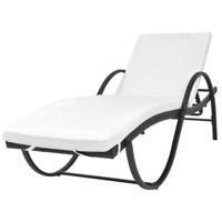 VidaXL Ligbed met kussen poly rattan zwart - thumbnail