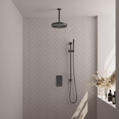 BRAUER Stripe Thermostatische Inbouw Regendouche - 3-weg - rechthoekig - 25cm douchekop - plafondarm - staaf handdouche - doucheslang - geïntegreerde glijstang - gunmetal geborsteld PVD 5-GM-405 BRAUER Stripe Thermostatische Inbouw Regendouche - 3-weg - rechthoekig - 25cm douchekop - plafondarm - staaf handdouche - doucheslang - geïntegreerde glijstang - gunmetal geborsteld PVD 5-GM-405