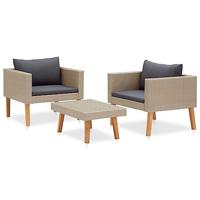 3-delige Loungeset met kussens poly rattan beige - thumbnail