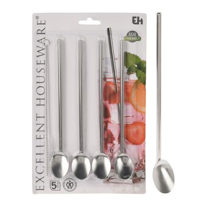 Excellent Houseware rvs rietjes met lepel 4 stuks + schoonmaakborstel