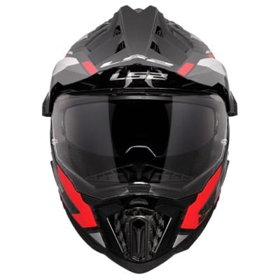 LS2 endurohelm "mx701 explorer carbon frontier ii", inwendig zonnevizier, uitneembaar, wasbaar, hypoallergeen en ademend, verstevigde kinriem, rescue wangkussentjes, dubbele d-voering helmet mx701 expl. car.fr.ii xl red/black - thumbnail
