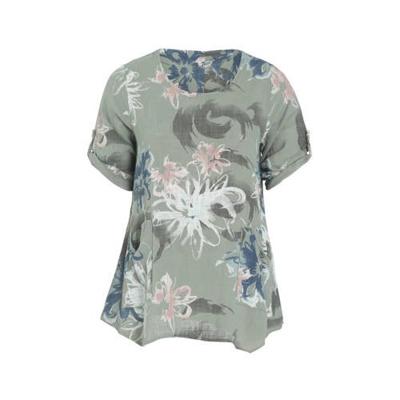 Paprika gebloemde top grijsgroen Paprika gebloemde top grijsgroen