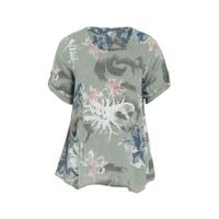 Paprika gebloemde top grijsgroen - thumbnail