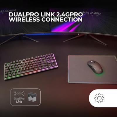 Mars Gaming MCPWTKL, Draadloze Gaming-Combo, DualPro Link 2.4GPRO-Technologie, TKL FRGB Rainbow Toetsenbord + RGB 3200DPI Muis met HUANO-schakelaars + Antislip Muismat 360x260mm, Zwart, Spaans