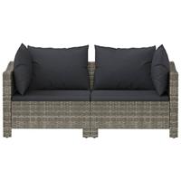 2-delige Loungeset met kussens poly rattan grijs - thumbnail