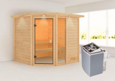 Karibu | Tabea Sauna met Dakkraag | Kachel 9 kW Geïntegreerde Bediening Karibu | Tabea Sauna met Dakkraag | Kachel 9 kW Geïntegreerde Bediening