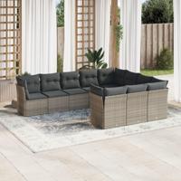 10-delige Loungeset met kussens poly rattan grijs - thumbnail