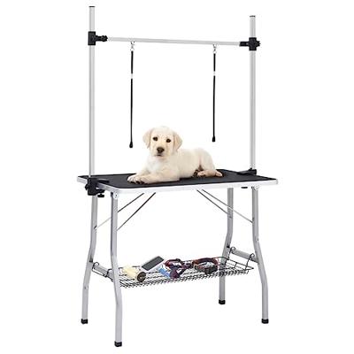 VidaXL Hondentrimtafel verstelbaar met 2 lussen en opbergschap
