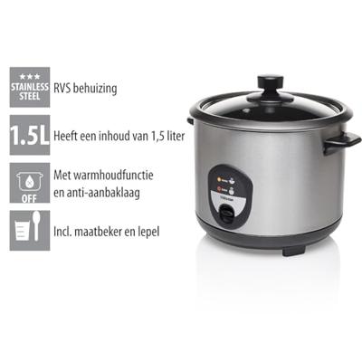 rijstkoker Tristar RK-6127 Grijs Zwart/Zilverkleurig Zilverkleurig Roestvrij staal 500 W - thumbnail