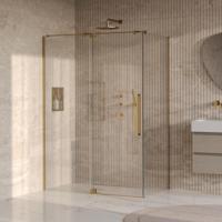 Brauer Stellar - Douchecabine met Draaideur - Helder Glas - 140x80x200 cm - Omkeerbaar - incl. Glascoating - PVD Goud Geborsteld - thumbnail