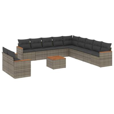 11-delige Loungeset met kussens poly rattan grijs